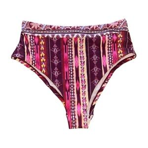 NEW Fushia Burgundy Pink Soft Stretch Women's 10 Bikini Swimsuit Hi-Rise Bottom